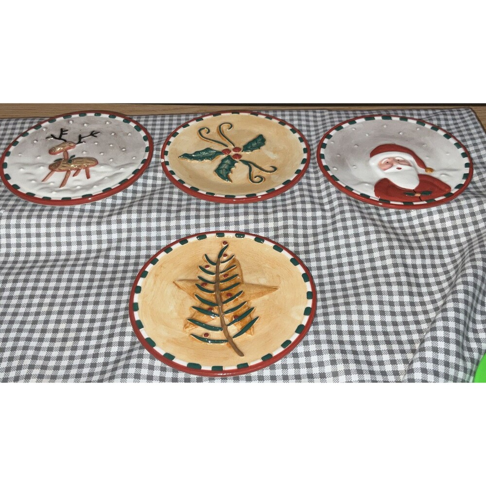 Cute Colorful Christmas 4 1/2” Novelty Cookie Plates By Market Set Of 4